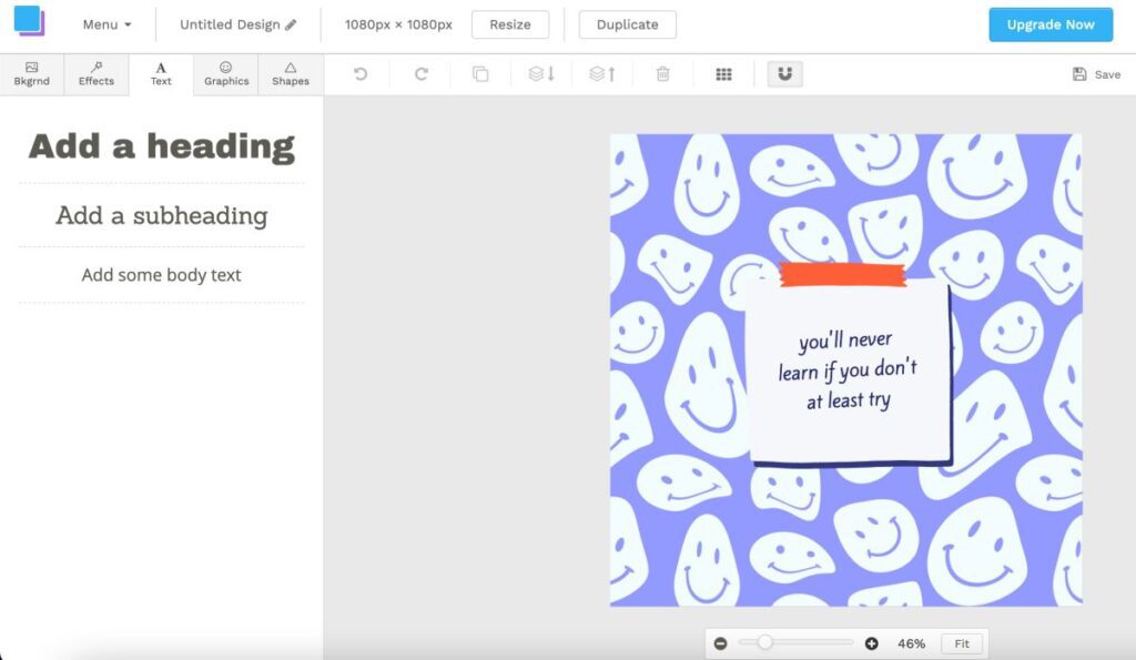 Adding text to designs using Snappa