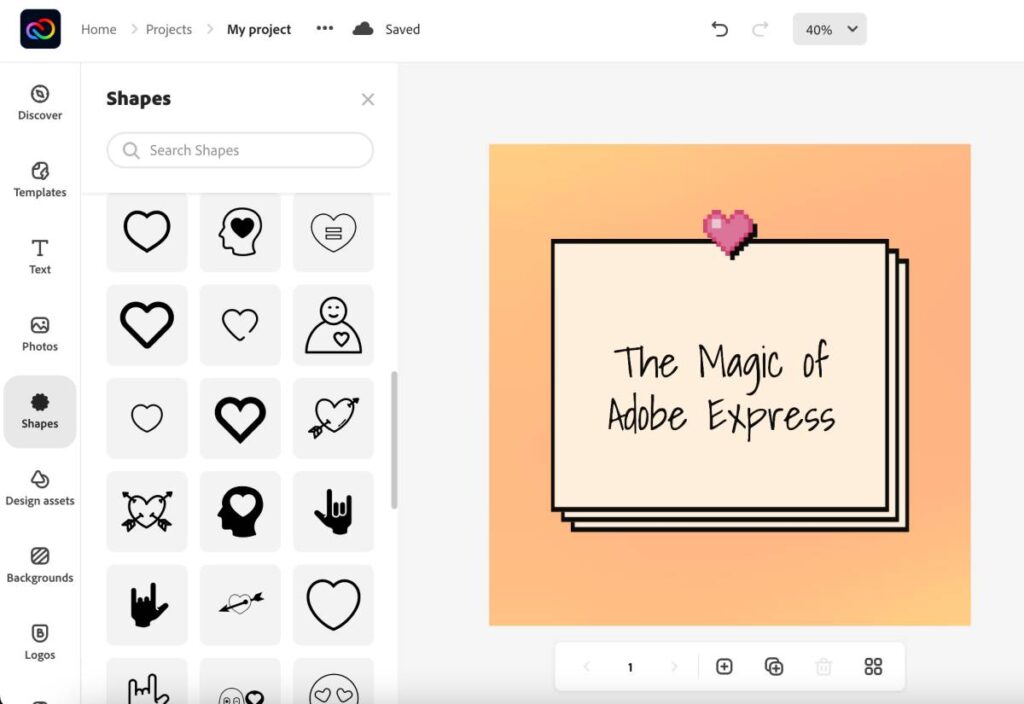 Elements shapes and designs on Adobe Express