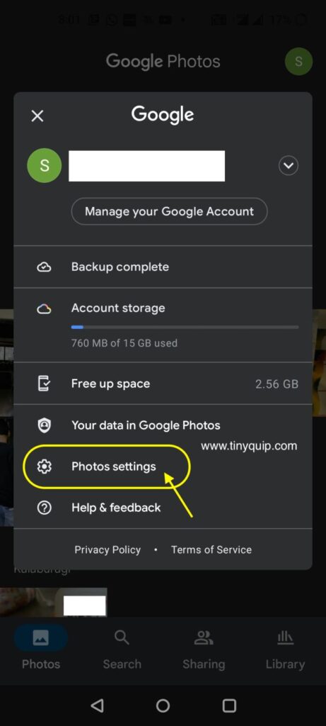 Photo Settings on Google Photos