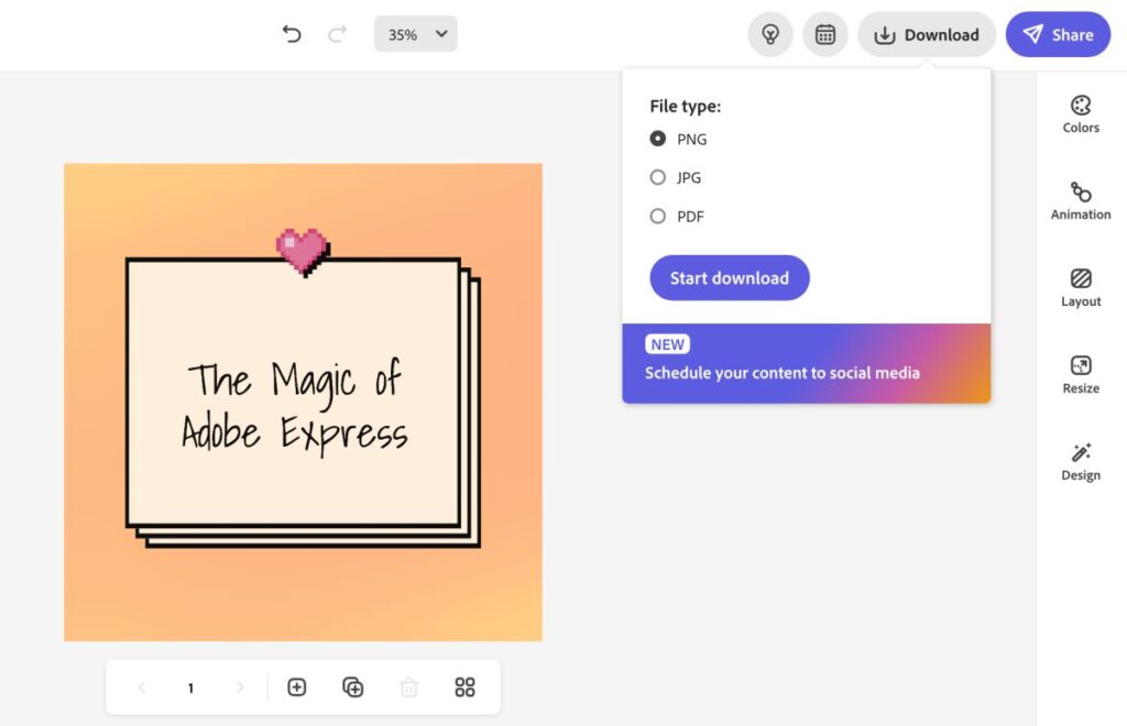 Design download options on Adobe Express