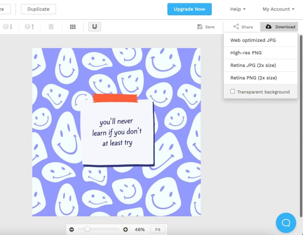 Design export options on Snappa