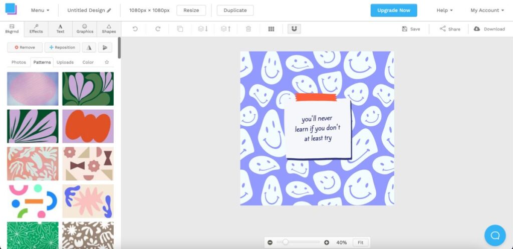 Adding background to social media posts on Snappa