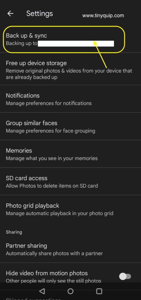 Backup and sync on Google Photos