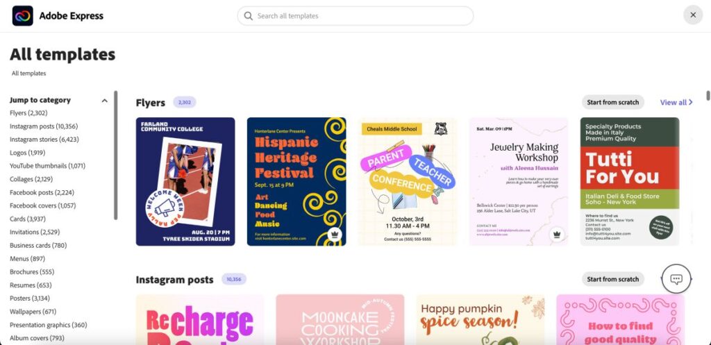 design templates on Adobe Express
