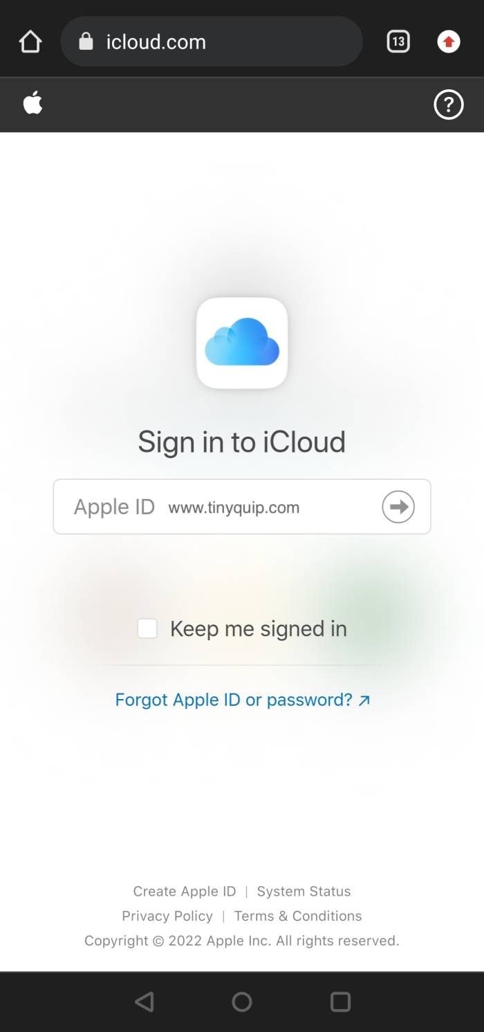 Sign in to your iCloud account on Android
