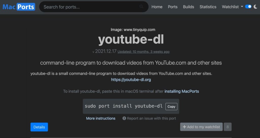 Download YouTube videos using MacPorts on Mac
