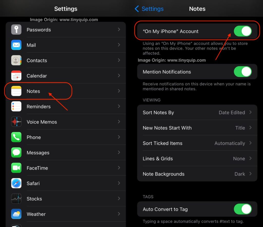 Remove Notes Sync between iPhone and iCloud on MacBook