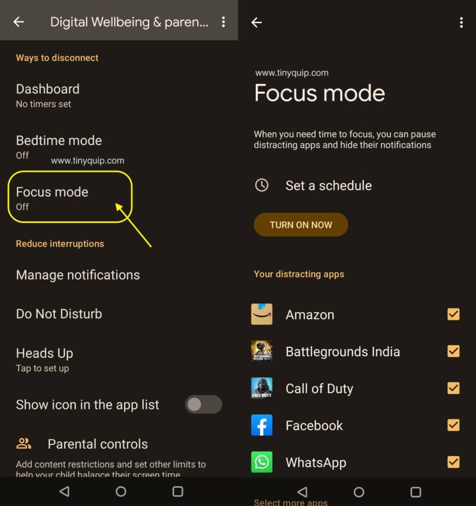 Manage focus mode on Android