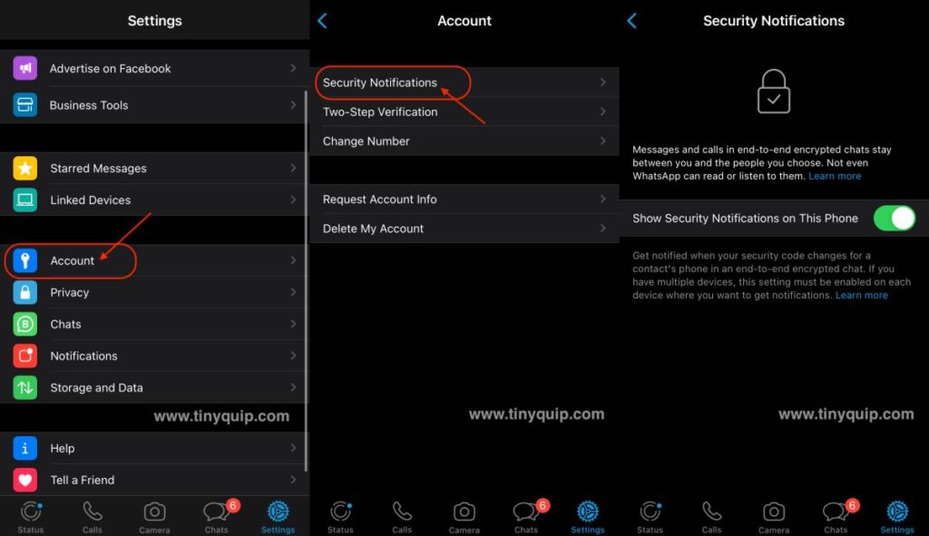 Enable WhatsApp Security Code Notifications