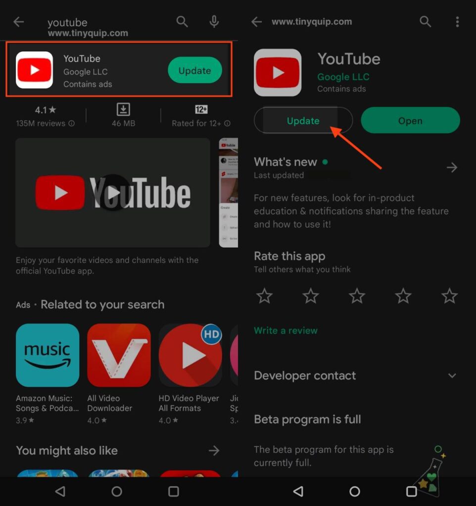 Update YouTube App on Android