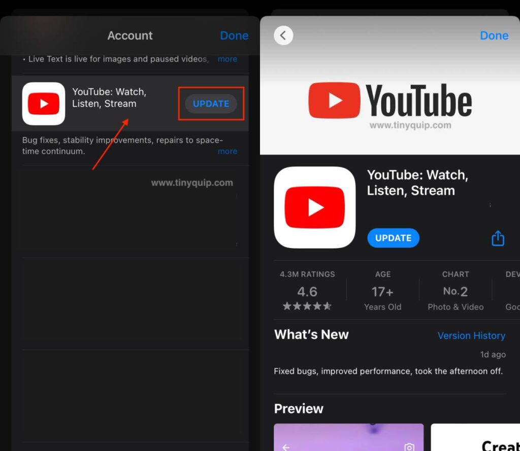 Update YouTube app on iPhone