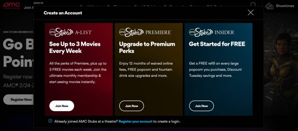 AMC Theatres Stubs and Insider Account