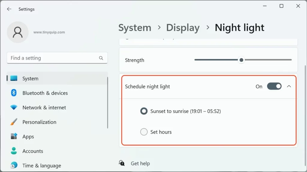 Schedule Night Light on Windows 10 or 11