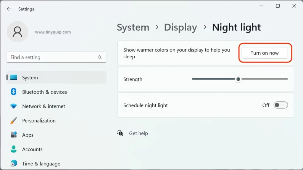 Turn on Night Light Feature on Windows 11