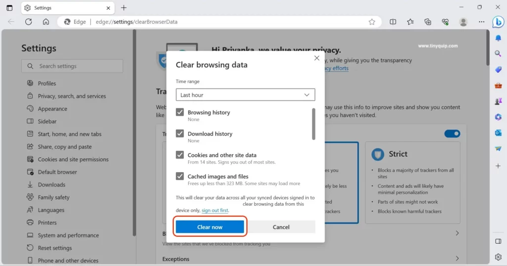 Clear Microsoft Edge Browser Cache Data on Windows 10 and 11