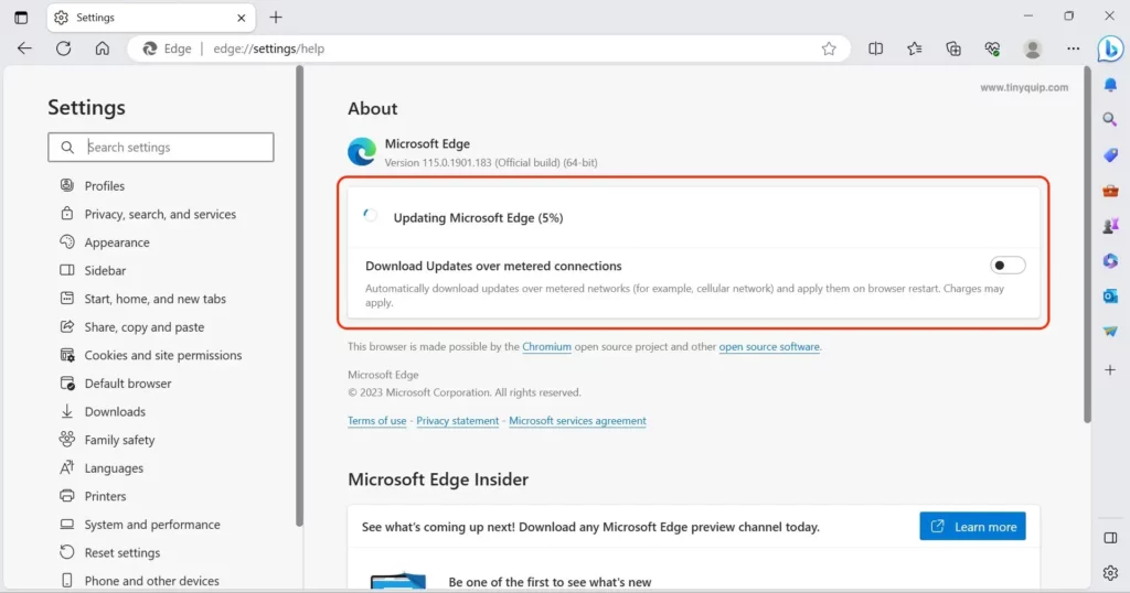 Update the Microsoft Edge Browser on Windows 10 and 11