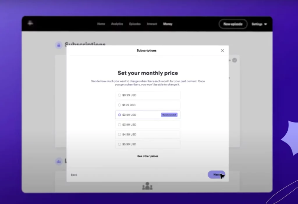 Spotify for Podcasters Monthly Paid Subscription Pricing