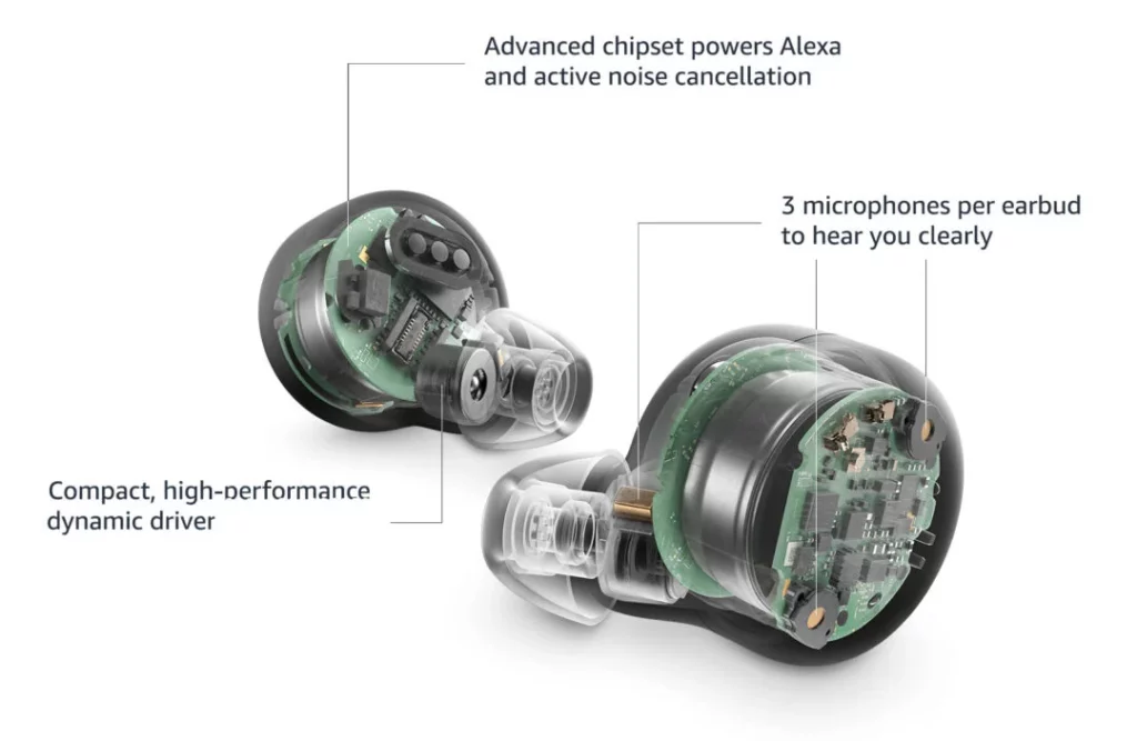 Amazon Echo Buds 2 chipset with microphones